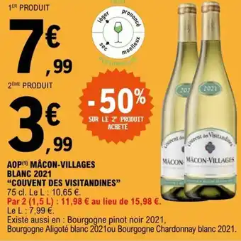 E.Leclerc AOP (¹) MÂCON-VILLAGES BLANC 2021 "COUVENT DES VISITANDINES" offre