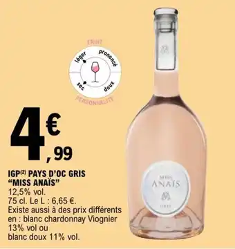 E.Leclerc IGP (2) PAYS D'OC GRIS "MISS ANAÏS" offre