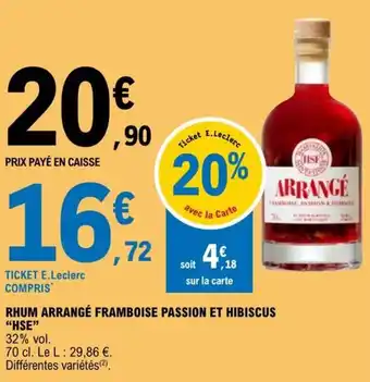 E.Leclerc RHUM ARRANGÉ FRAMBOISE PASSION ET HIBISCUS "HSE" offre