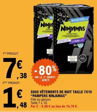 SOUS VĂTEMENTS DE NUIT TAILLE 7X10 "PAMPERS NINJAMAS"