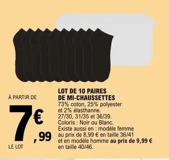 E.Leclerc LOT DE 10 PAIRES DE MI-CHAUSSETTES offre