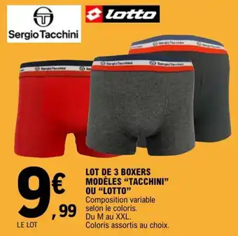 E.Leclerc LOT DE 3 BOXERS MODÈLES "TACCHINI" OU "LOTTO" offre