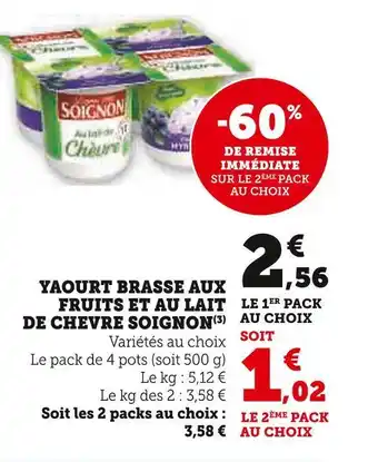 U Express Soignon yaourt brasse aux fruits et au lait de chevre offre