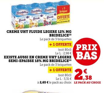 Super U Bridelice creme uht fluide legere 12% mg offre