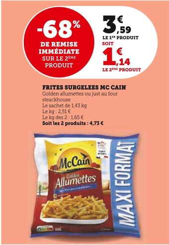 Super U Mc cain frites surgelees offre