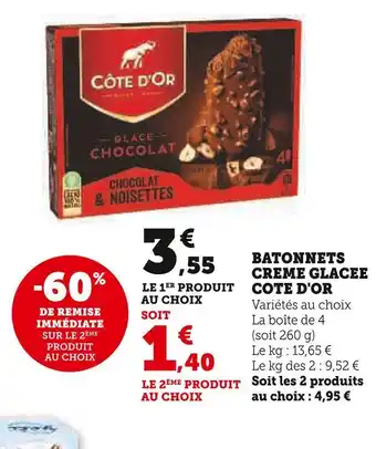 Super U Cote d'or batonnets crème glacée offre