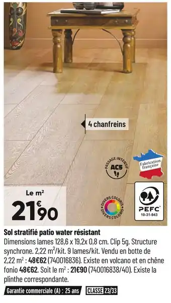 Sol stratifié patio water résistant