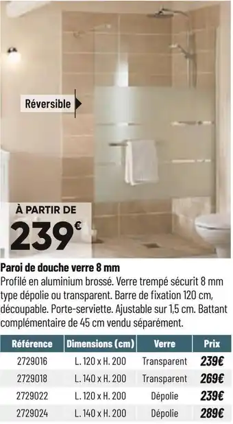 Bricorama Paroi de douche verre 8 mm offre