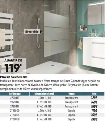 Paroi de douche 6 mm