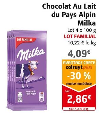 Colruyt Milka chocolat au lait du pays alpin offre