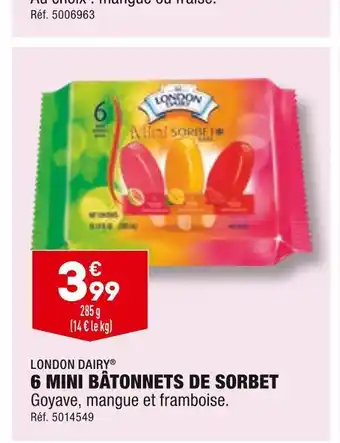 ALDI London dairy 6 mini bâtonnets de sorbet offre