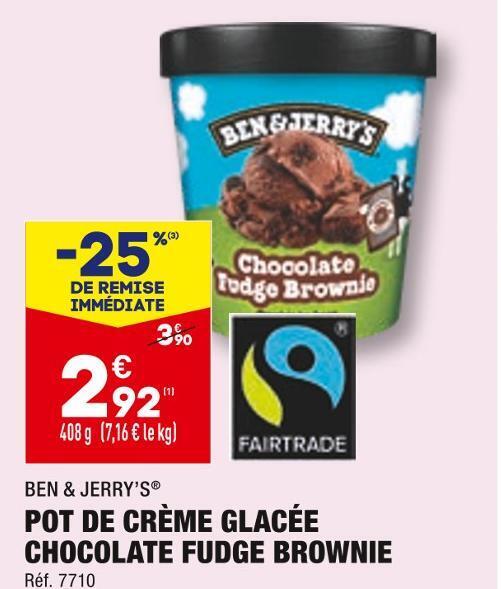 Promo Ben & jerry’s pot de crème glacée chocolate fudge brownie chez ALDI