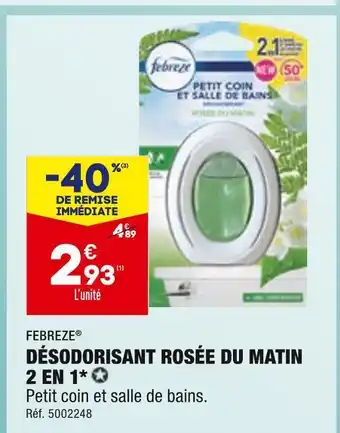 ALDI Febreze désodorisant rosée du matin 2 en 1* offre