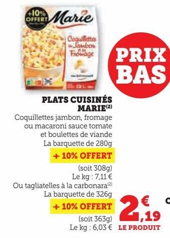 Super U Plats cuisinés marie offre