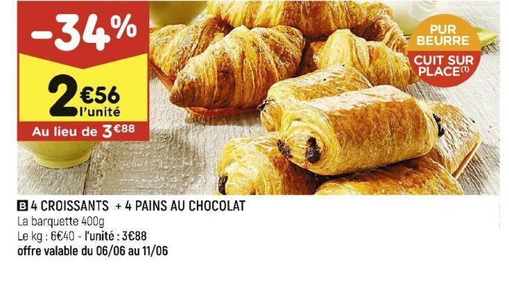 Leader Price 4 croissants + 4 pains au chocolat offre