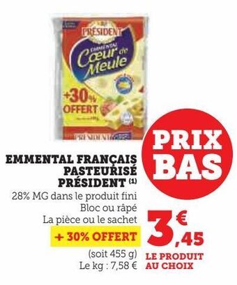 Super U Emmental français pasteurisé président offre