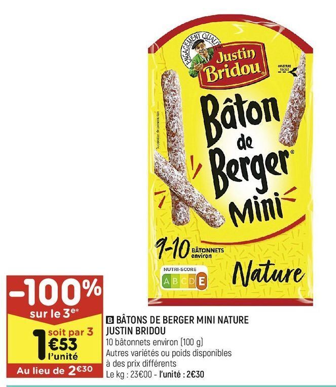 Leader Price Bâtons de berger mini nature justin bridou offre