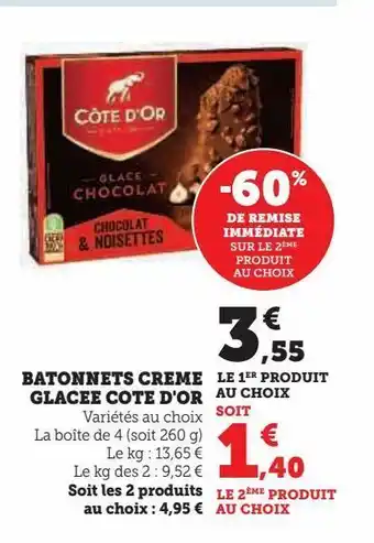 Super U Batonnets creme glacee cote d'or offre