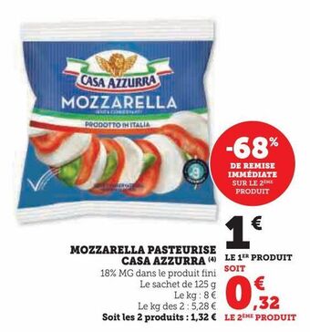 Hyper U Mozzarella pasteurise casa azzurra offre