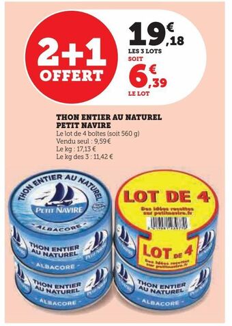 Super U Thon entier au naturel petit navire offre