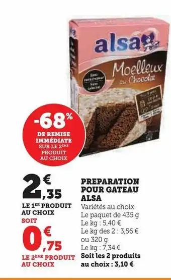 Hyper U Préparation pour gâteau alsa offre