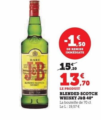 Hyper U Blended scotch whisky j&b 40° offre