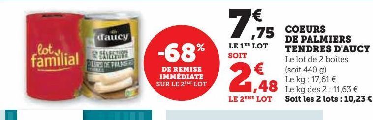 Hyper U Coeurs de palmier tendre d'aucy offre