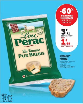 U Express Tomme au lait pasteurise de brebis lou perac offre