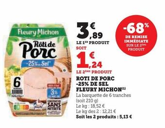 Hyper U Rôti de porc -25% de sel fleury michon offre