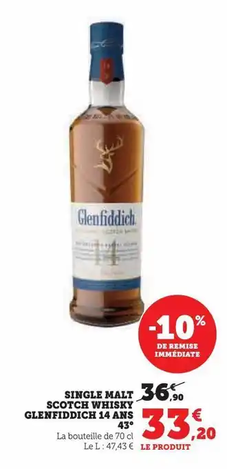 Hyper U Single malt scotch whisky glenfiddich 14 ans 43° offre