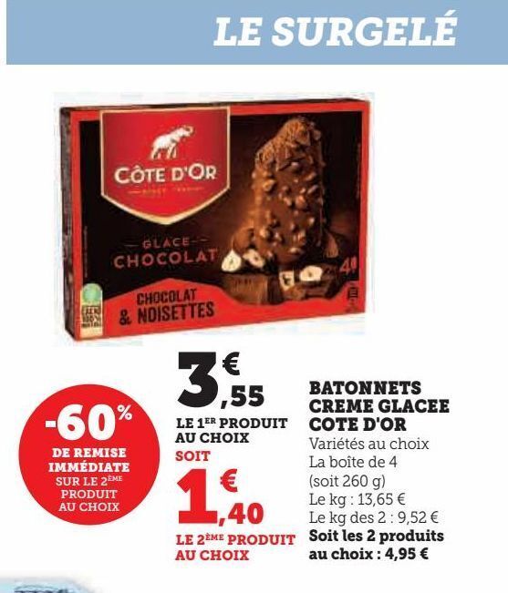 Promo Glace au chocolat creme côte d'or chez Hyper U