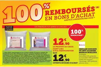 Hyper U Oreiller douceur ou anti-acariens 60x60cm moelleux offre
