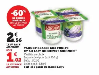 U Express Yaourt brasse aux fruits et au lait de chevre soignon offre