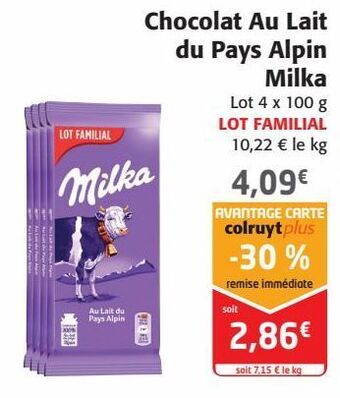Chocolat au lait du pays alpin milka