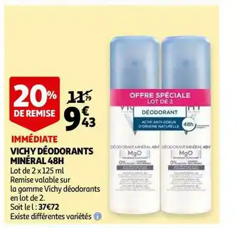 Auchan Vichy Déodorants Minéral 48h offre