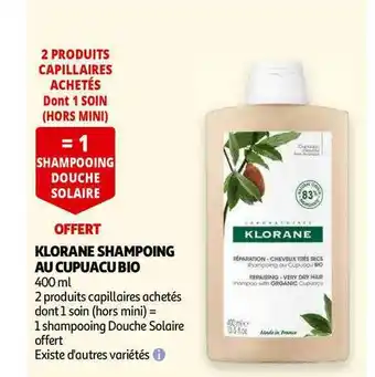 Auchan Klorane Shampoing Au Cupuacu Bio offre