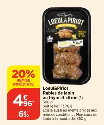 Bi1 Loeul&Piriot Rables de lapin au thym et citron (A) 360 g offre