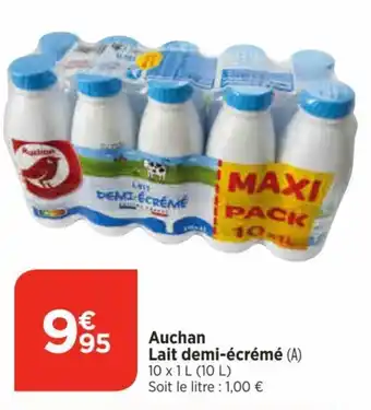 Bi1 Auchan Lait demi-écrémé (A) 10 x 1 L (10 L) offre