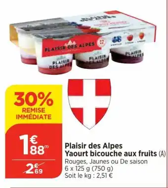 Bi1 Plaisir des Alpes Yaourt bicouche aux fruits (A) offre