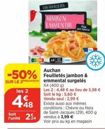 Bi1 Auchan Feuilletés jambon & emmental surgelés X4 (400 g) offre