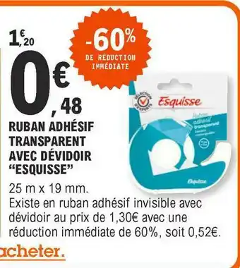 E.Leclerc Ruban Adhésif Transparent Avec Dévidoir offre