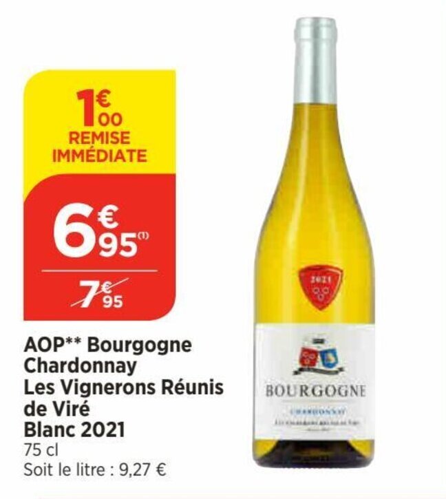Bi1 AOP** Bourgogne Chardonnay Les Vignerons Réunis de Viré Blanc 2021 offre