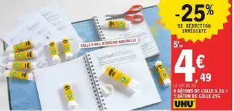 E.Leclerc 9 Bâtons De Colle 8.2g + 1 Bâton De Colle 21g Uhu offre