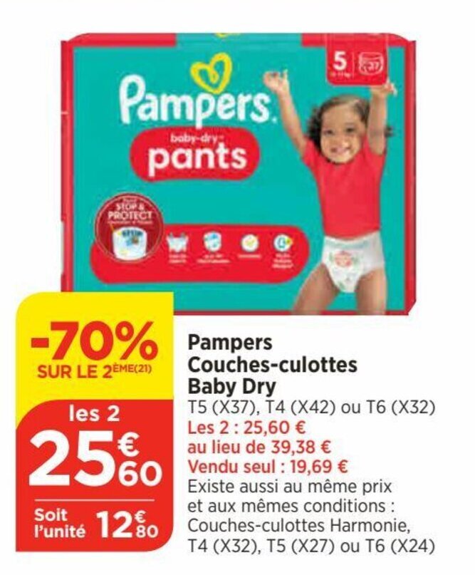 Bi1 Pampers Couches-culottes Baby Dry offre