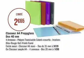 Géant Casino Classeur A4 Propyglass Dos 40 Mm offre