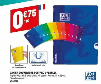 Plein ciel Cahier Couverture Polypro Openflex Oxford offre
