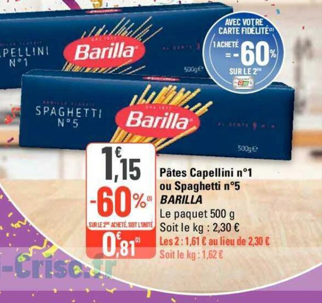 Promo Pâtes Capellini nᵒ1 ou Spaghetti n°5 chez G20