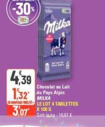 G20 Chocolat au Lait du Pays Alpin MILKA offre