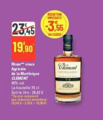 G20 Rhum** vieux Agricole de la Martinique CLEMENT offre