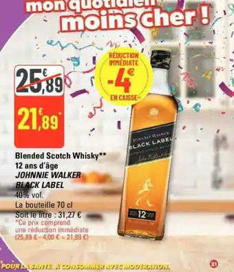 G20 Blended Scotch Whisky** 12 ans d'âge JOHNNIE WALKER offre